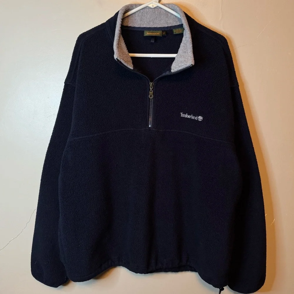 Vintage Timberland 1/4 Zip Fleece Pullover Sweatshirt Navy Gray Mens Size XL - Picture 5 of 8